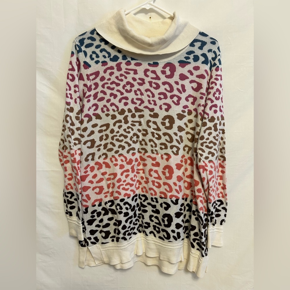 Soft Surroundings Leone Jacquard Animal Print Cowl Neck Sweater Size Medium